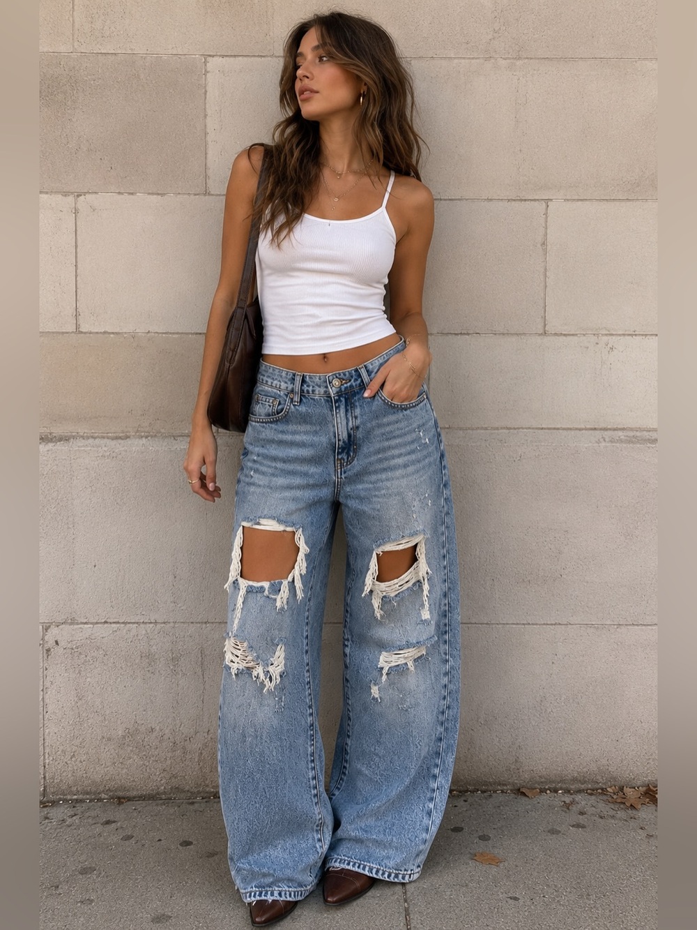 UNIQ by LITZ Distressed High‎ Rise Wide Leg Jeans 26 Bratz Streetwear Oversized